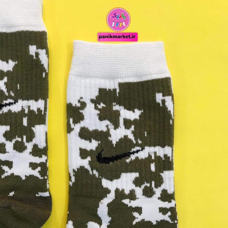 جوراب ساقدار سوپر پنبه نانو فانتزی طرح نایکی (Nike) آبرنگی سبز زیتونی - سفید (ارتشی)