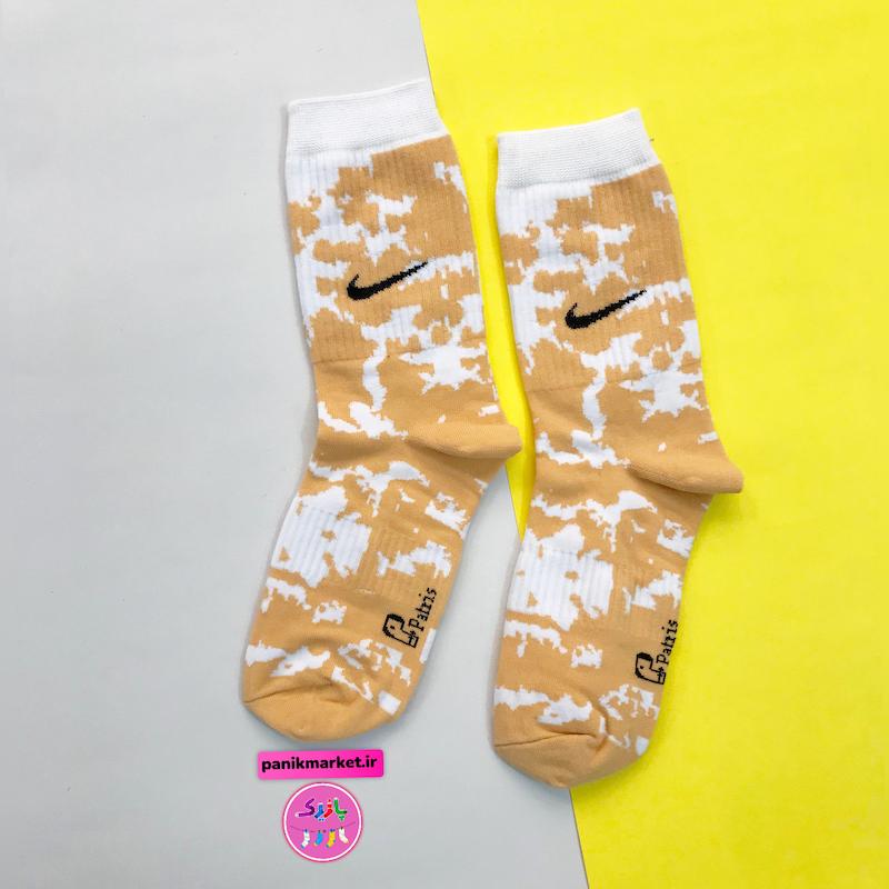 جوراب ساقدار سوپر پنبه نانو فانتزی طرح نایکی (Nike) آبرنگی گلبهی-سفید
