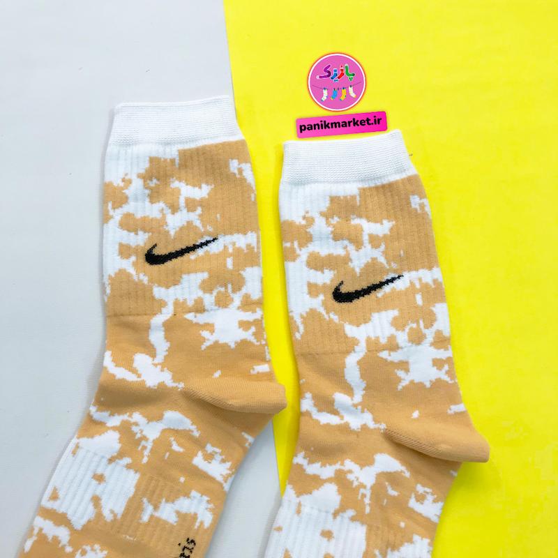 جوراب ساقدار سوپر پنبه نانو فانتزی طرح نایکی (Nike) آبرنگی گلبهی-سفید