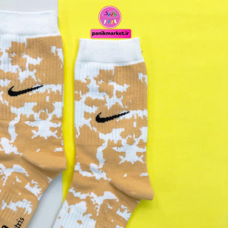 جوراب ساقدار سوپر پنبه نانو فانتزی طرح نایکی (Nike) آبرنگی گلبهی-سفید