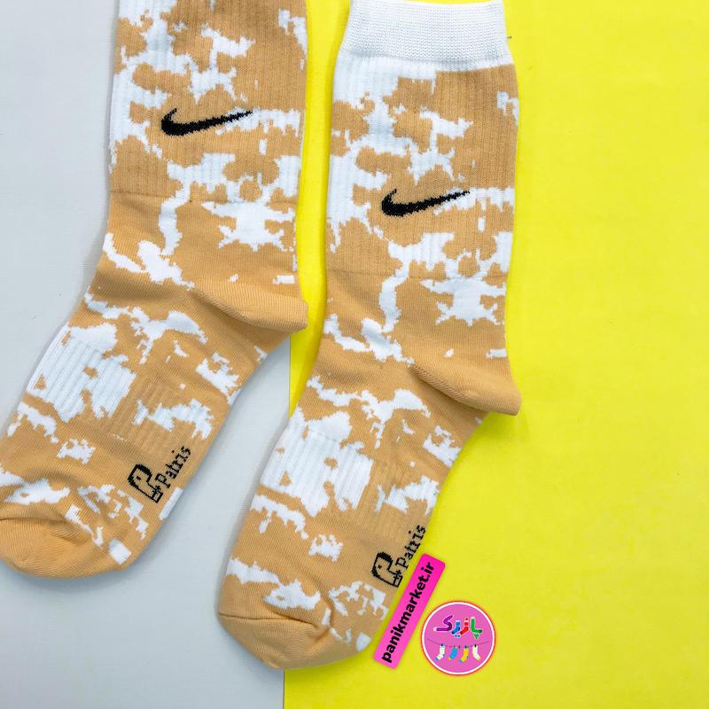 جوراب ساقدار سوپر پنبه نانو فانتزی طرح نایکی (Nike) آبرنگی گلبهی-سفید