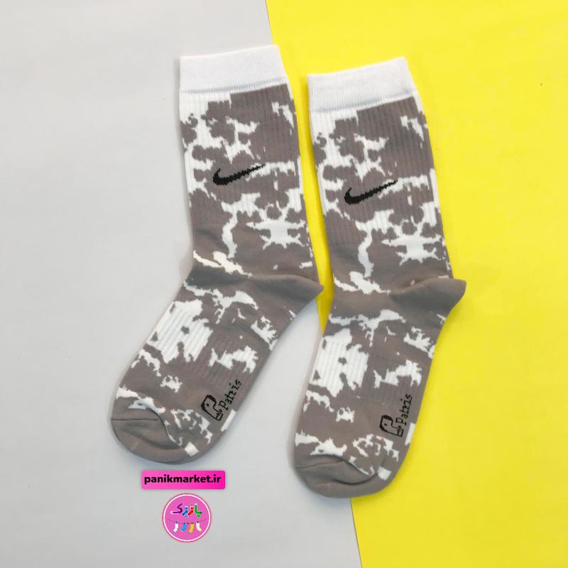 جوراب ساقدار سوپر پنبه نانو فانتزی طرح نایکی (Nike) آبرنگی طوسی-سفید