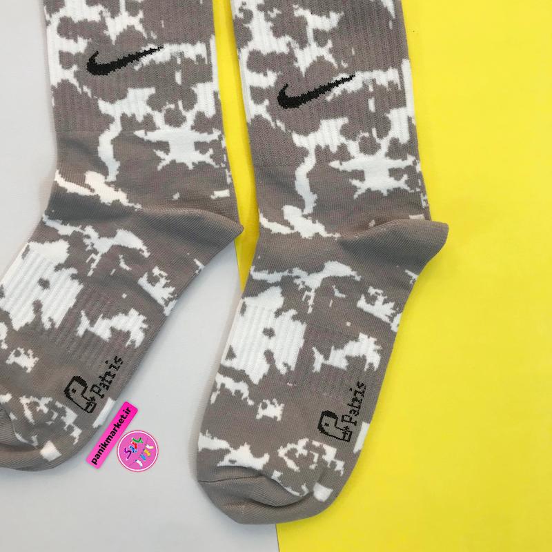 جوراب ساقدار سوپر پنبه نانو فانتزی طرح نایکی (Nike) آبرنگی طوسی-سفید