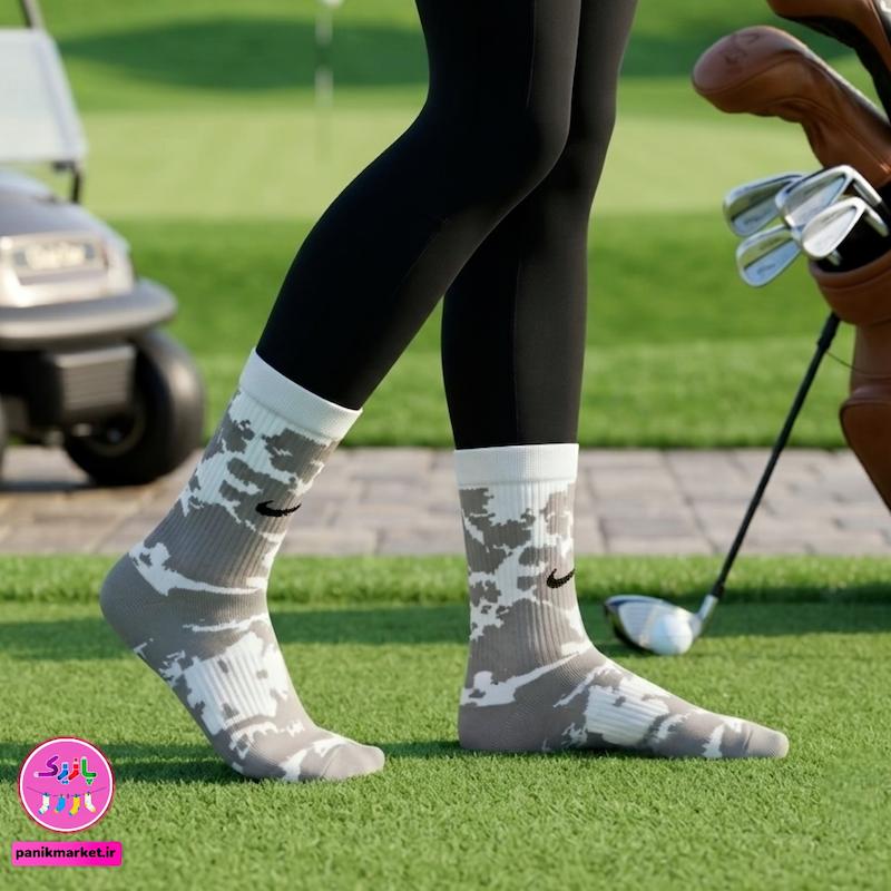 جوراب ساقدار سوپر پنبه نانو فانتزی طرح نایکی (Nike) آبرنگی طوسی-سفید
