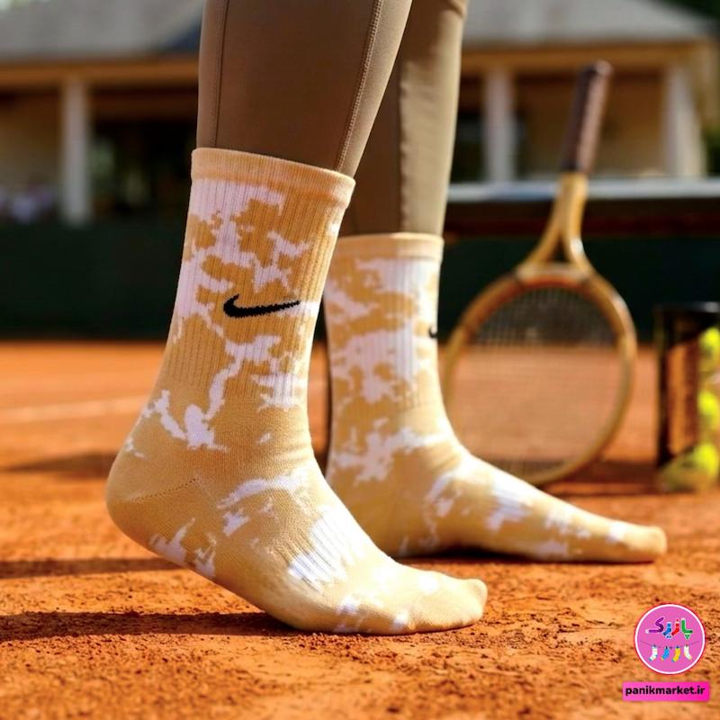 جوراب ساقدار سوپر پنبه نانو فانتزی طرح نایکی (Nike) آبرنگی گلبهی-سفید