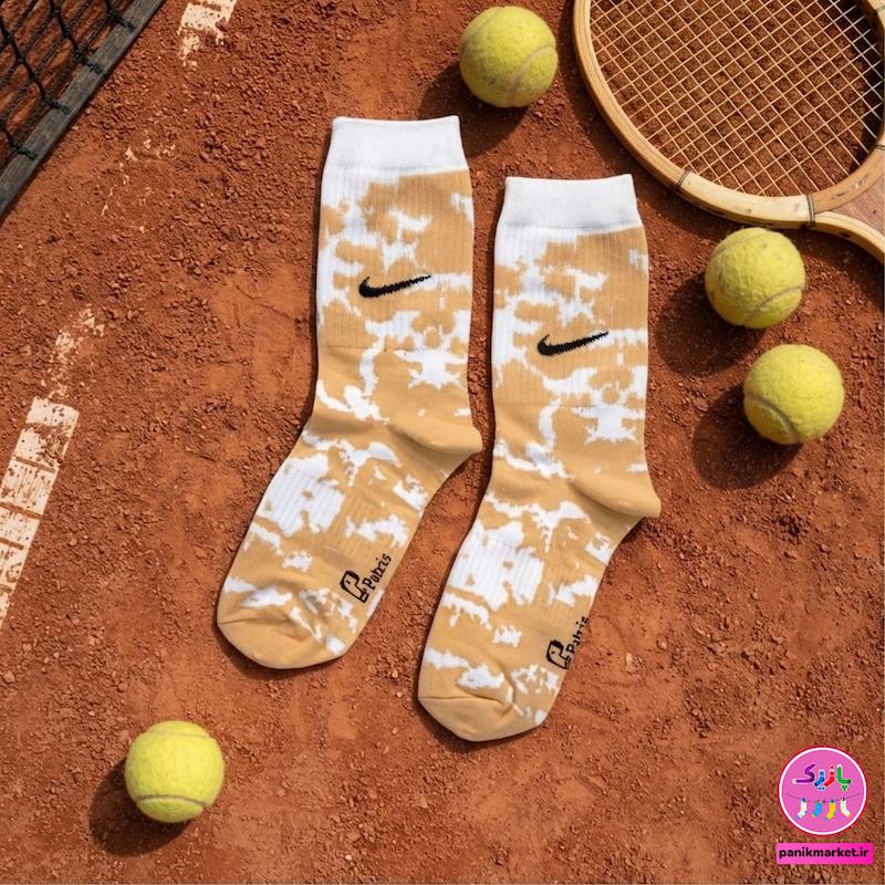 جوراب ساقدار سوپر پنبه نانو فانتزی طرح نایکی (Nike) آبرنگی گلبهی-سفید