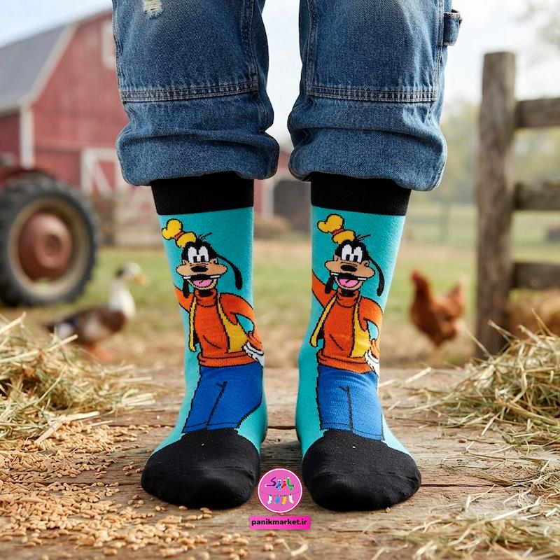 جوراب ساقدار سوپر پنبه نانو فانتزی طرح انیمیشنی گوفی (Goofy) برند پاتریس - زمینه آبی آسمانی و مشکی با طرح شخصیت دیزنی (مناسب سایزهای ۳۶ تا ۴۳) 🤪