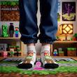 جوراب مچی سوپر پنبه نانو طرح انیمیشنی و گیمینگ لگو ماینکرفت الکس (Lego Minecraft Alex) برند پاتریس 