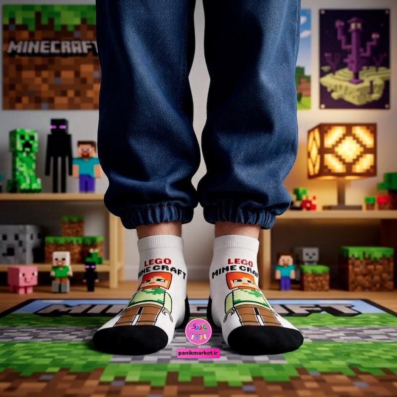 جوراب مچی سوپر پنبه نانو طرح انیمیشنی و گیمینگ لگو ماینکرفت الکس (Lego Minecraft Alex) برند پاتریس 