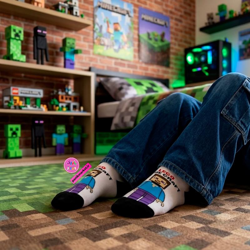 جوراب مچی سوپر پنبه نانو طرح انیمیشنی و گیمینگ لگو ماینکرفت استیو (Lego Minecraft) برند پاتریس