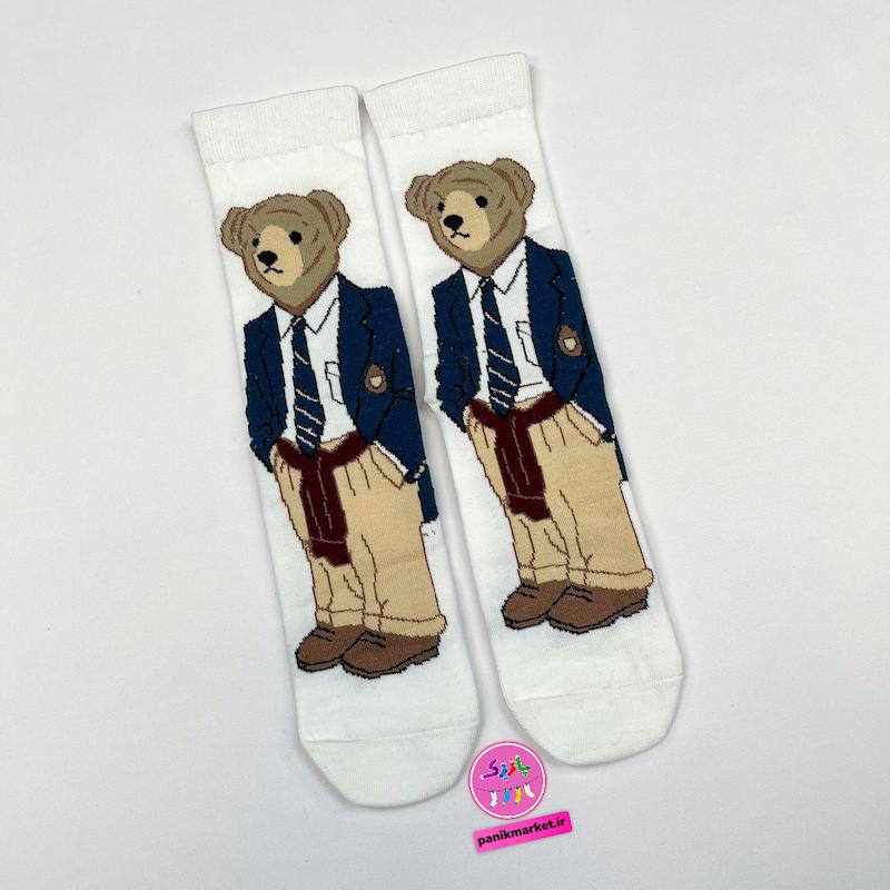 جوراب ساقدار سوپر پنبه نانو فانتزی طرح خرس پولو (Polo Bear) سفید برند پاتریس