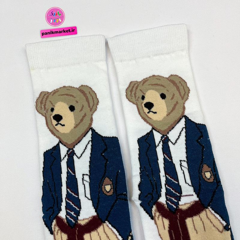 جوراب ساقدار سوپر پنبه نانو فانتزی طرح خرس پولو (Polo Bear) سفید برند پاتریس