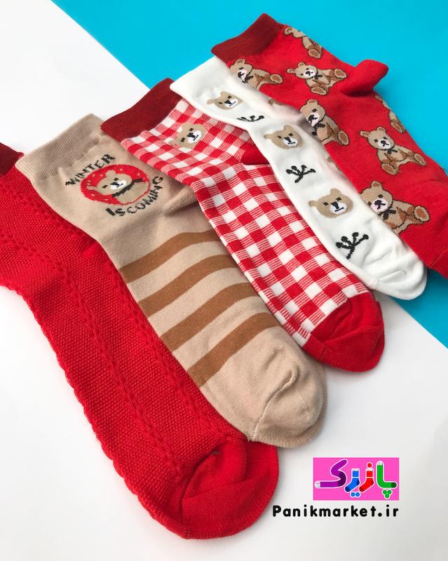 جوراب نیمساق تدی قرمزی🧸❤️