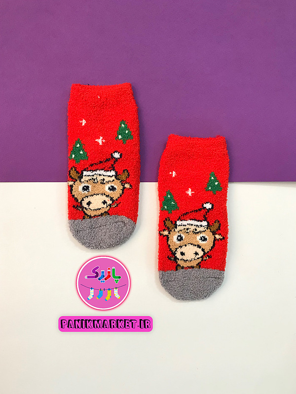 جوراب کودک زمستانی طرح گاو کریسمسی 🐮🎄
