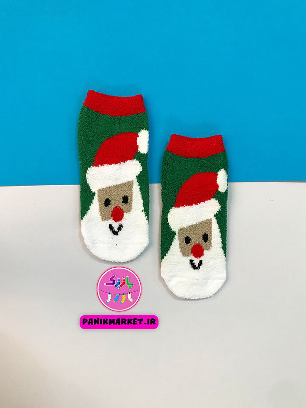 جوراب کودک زمستانی طرح پاپانوئل سبز 🎅🏻