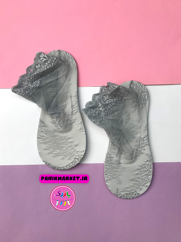 جوراب نیمساق شیشه ای تور برگی رنگ طوسی 🌿