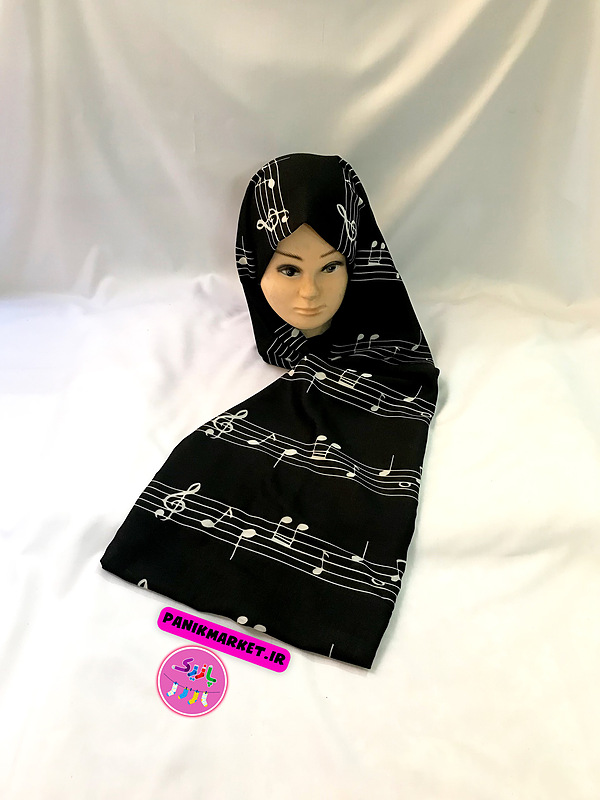 شال فانتزی نخی طرح نوت موسیقی مشکی 🎶🎼