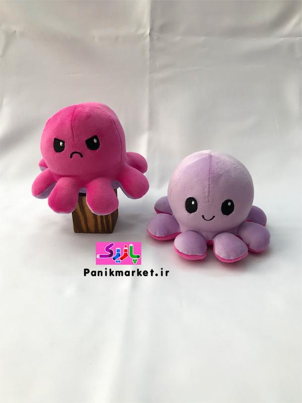 🟡عروسک هشت‌پا دوطرفه موودی 🐙 – عروسک تغییر حالت‌دار بامزه برند کوکی