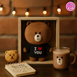 عروسک خرسی براوون (Brown Bear Doll) با تیشرت مشکی طرح I ❤️ YOU – هدیه ولنتاین و عروسک فانتزی جذاب🐻