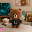 عروسک خرسی براوون (Brown Bear Doll) با تیشرت مشکی طرح I ❤️ YOU – هدیه ولنتاین و عروسک فانتزی جذاب🐻