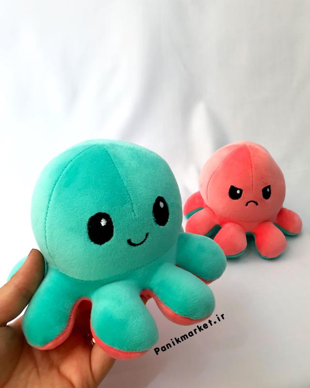 عروسک هشت پا دو طرفه گلبهی/سبزآبی (Reversible Octopus Plush) – عروسک تغییر حالت احساسی برند کوکی