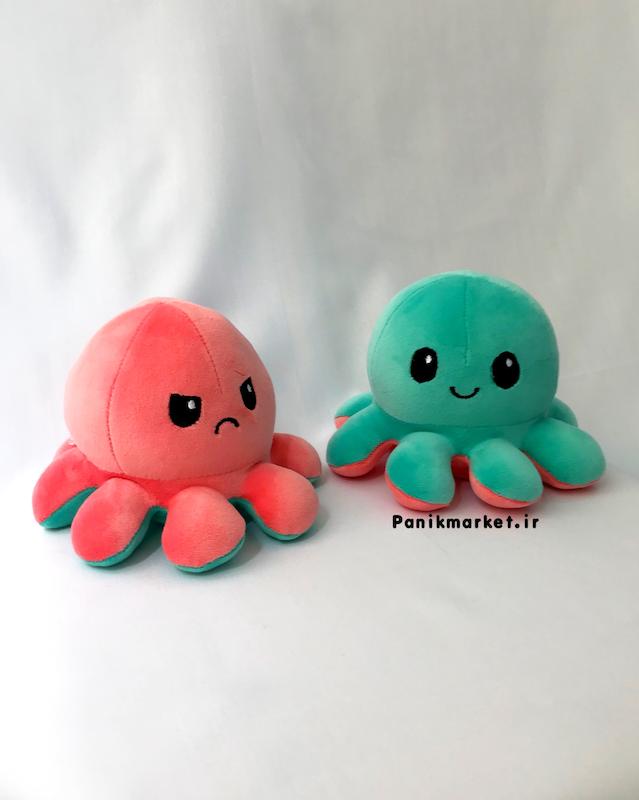 عروسک هشت پا دو طرفه گلبهی/سبزآبی (Reversible Octopus Plush) – عروسک تغییر حالت احساسی برند کوکی
