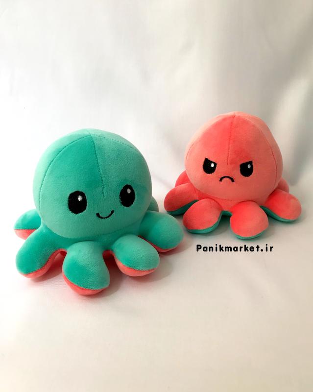 عروسک هشت پا دو طرفه گلبهی/سبزآبی (Reversible Octopus Plush) – عروسک تغییر حالت احساسی برند کوکی