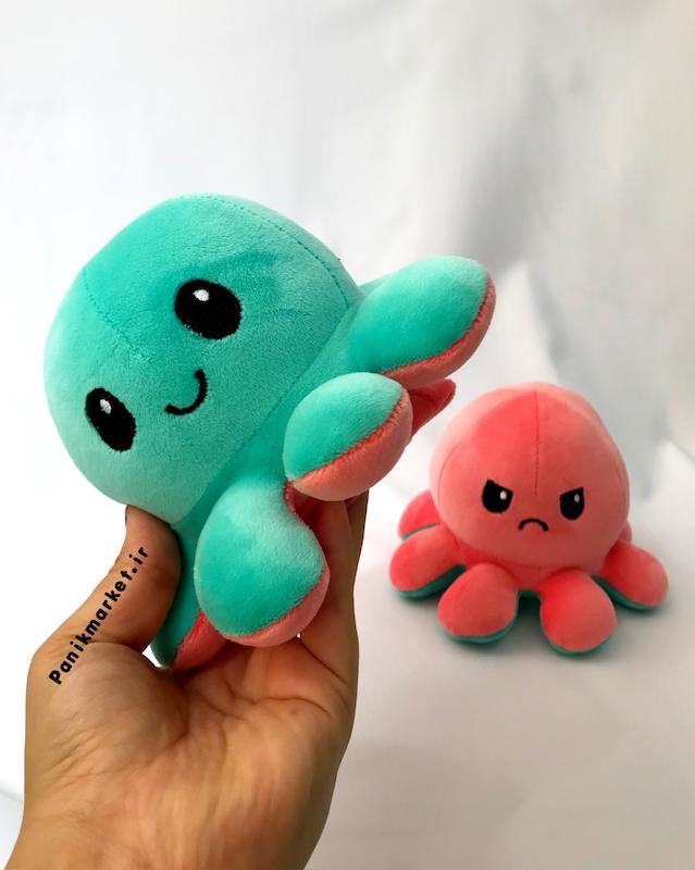 عروسک هشت پا دو طرفه گلبهی/سبزآبی (Reversible Octopus Plush) – عروسک تغییر حالت احساسی برند کوکی