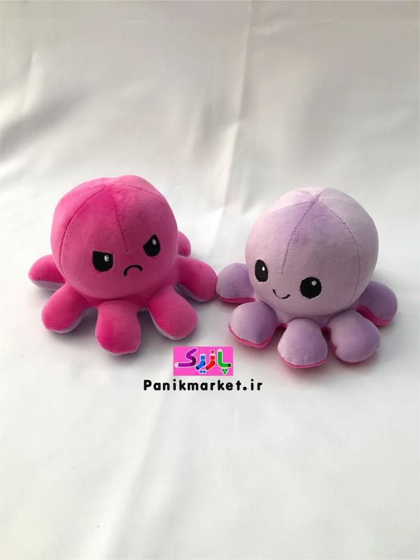عروسک هشت پا دو طرفه یاسی/سرخابی (Reversible Octopus Plush) – عروسک تغییر حالت احساسی برند کوکی
