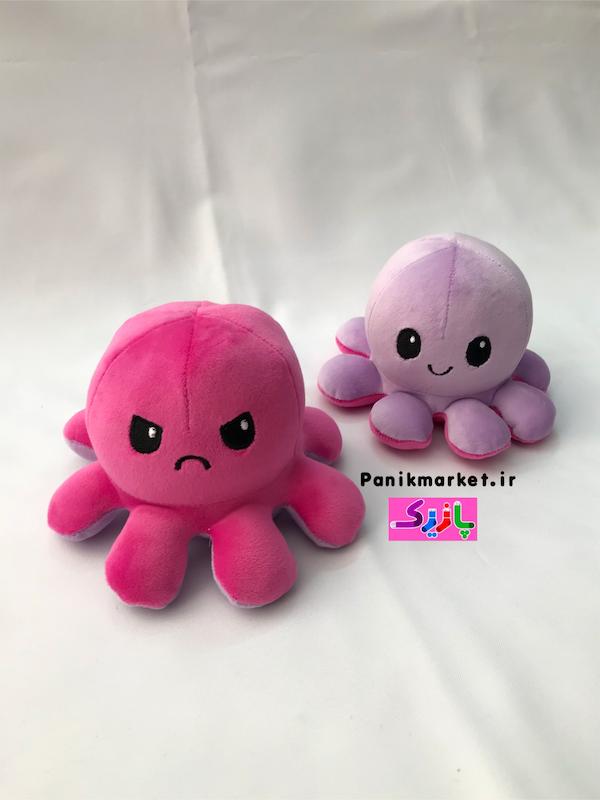 عروسک هشت پا دو طرفه یاسی/سرخابی (Reversible Octopus Plush) – عروسک تغییر حالت احساسی برند کوکی