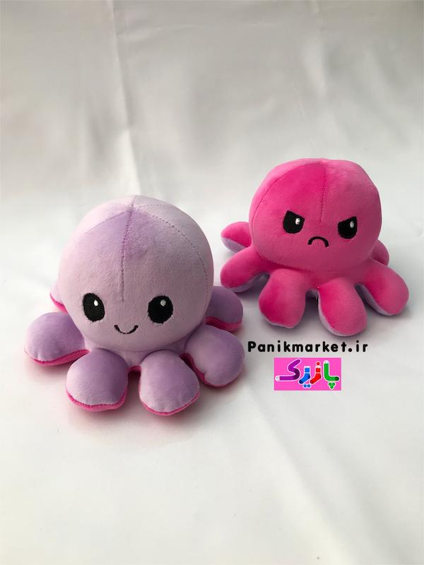 عروسک هشت پا دو طرفه یاسی/سرخابی (Reversible Octopus Plush) – عروسک تغییر حالت احساسی برند کوکی