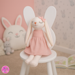 عروسک پولیشی خرگوش مهربان صورتی با پاپیون– برند کوکی | نرم و ضدحساسیت 🎀🐰