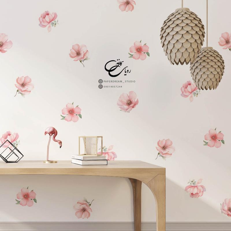 برچسب دیوار طرح غنچه‌ های صورتی
