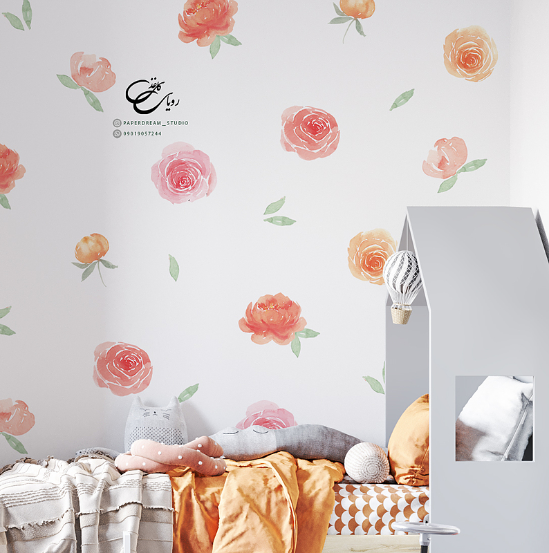 برچسب دیوار طرح گل های آبرنگی خیس