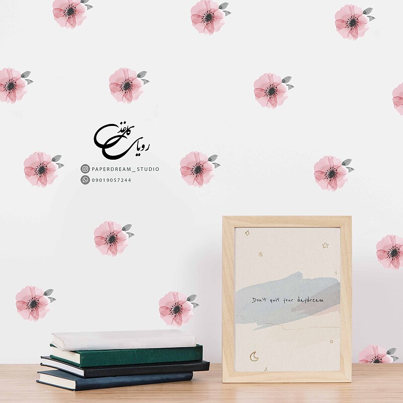 برچسب دیوار طرح گل آبرنگی سرخ