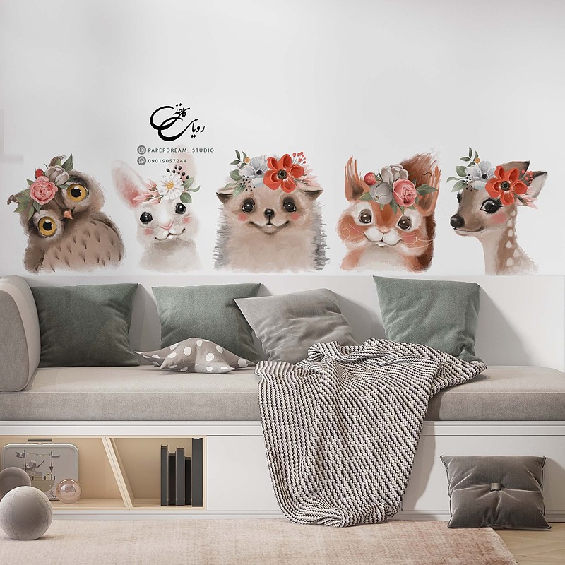 برچسب دیوار طرح حیوانات کوچک ۵ عددی