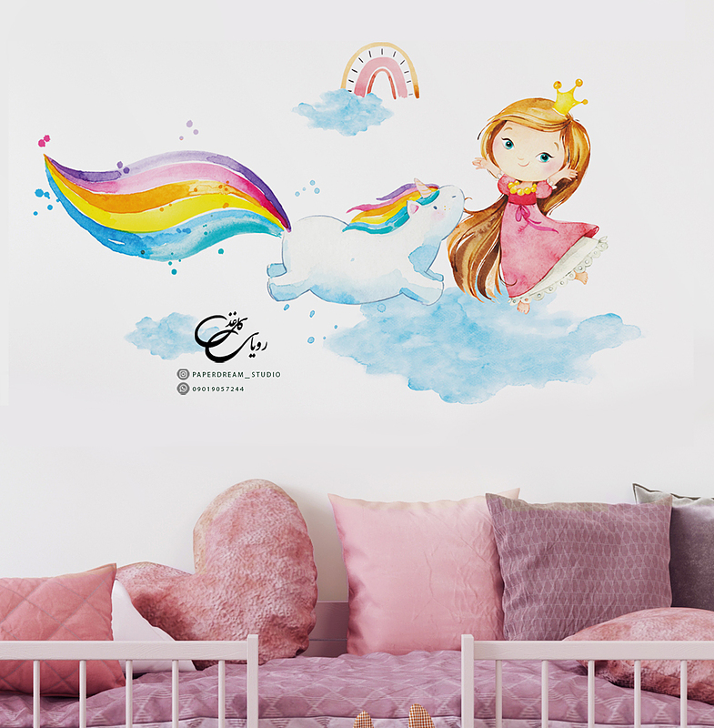برچسب دیوار طرح پرنسس و تک شاخ