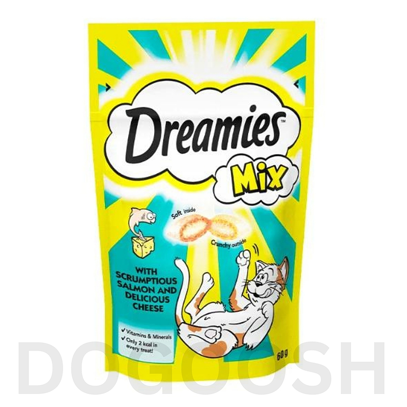 تشویقی گربه طعم ماهی و پنیر برند dreamies دریمیز 60 گرمی