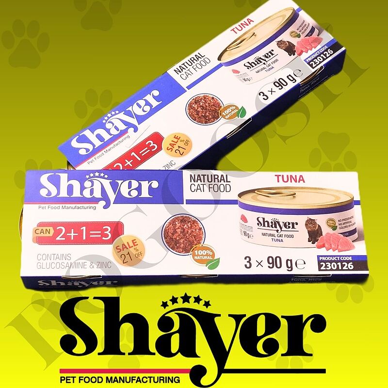 کنسرو غذای گربه شایر با طعم ماهی تن ۳ عددی Shayer Natural With Chiken Fillet  وزن 90 گرم