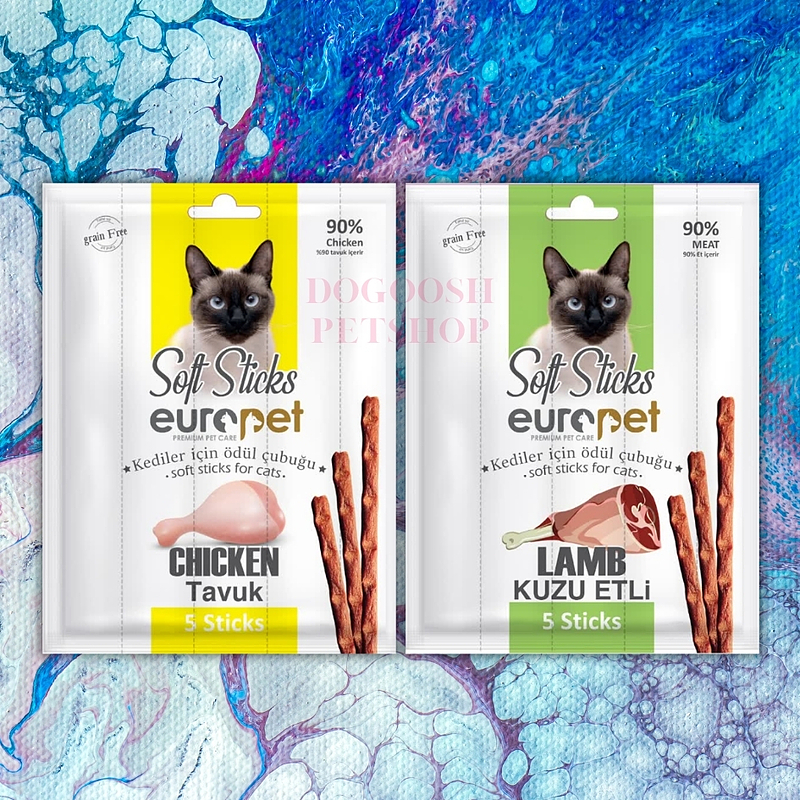 تشویقی نرم مدادی یوروپت (EUROPET) گربه با طعم مرغ و گوشت