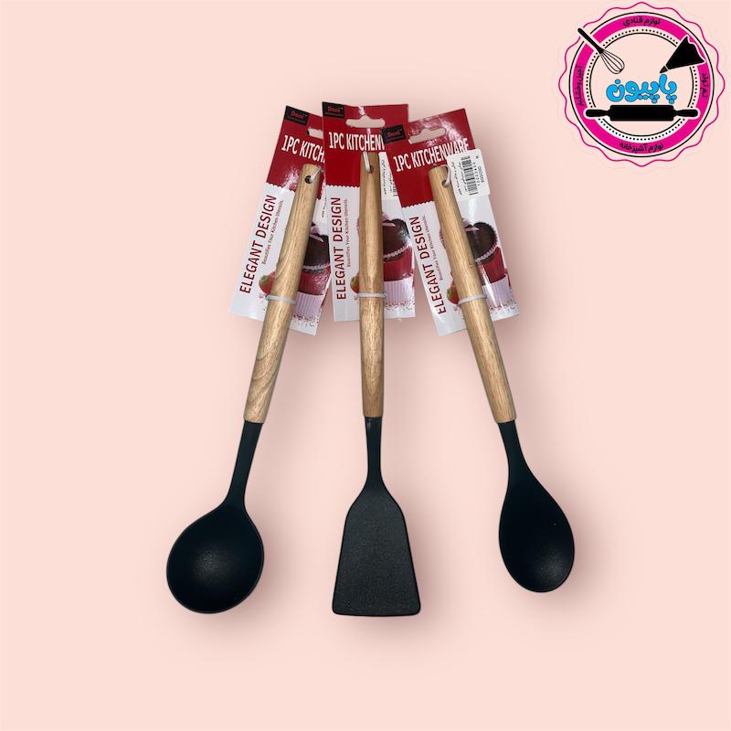 کفگیر/ملاقه / قاشق تفلون دسته بامبو