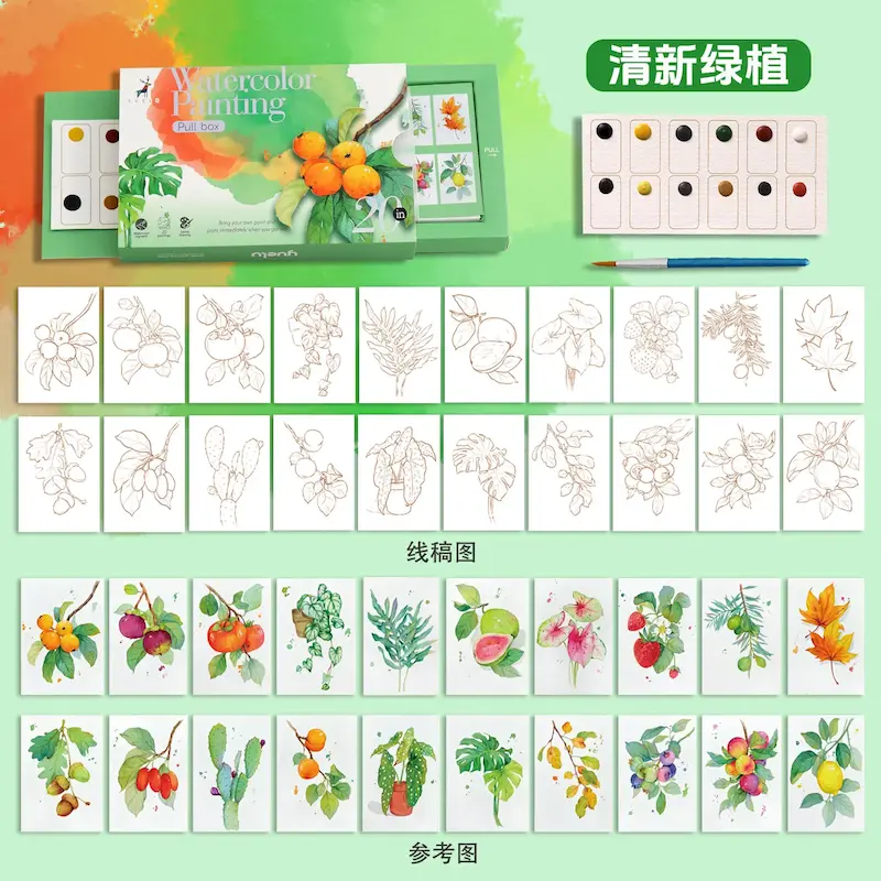 پک نقاشی آبرنگی بزرگسال کشویی طرح میوه ها سایز A6 بسته 20 برگی