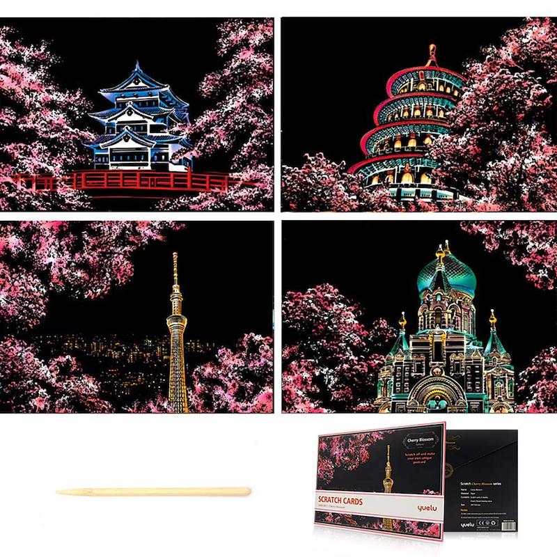 نقاشی خراشیدنی (اسکرچ) شکوفه گیلاس A4 بسته 4 برگی