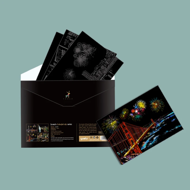 نقاشی خراشیدنی (اسکرچ) مکان های دیدنی آمریکا A4 بسته 4 برگی