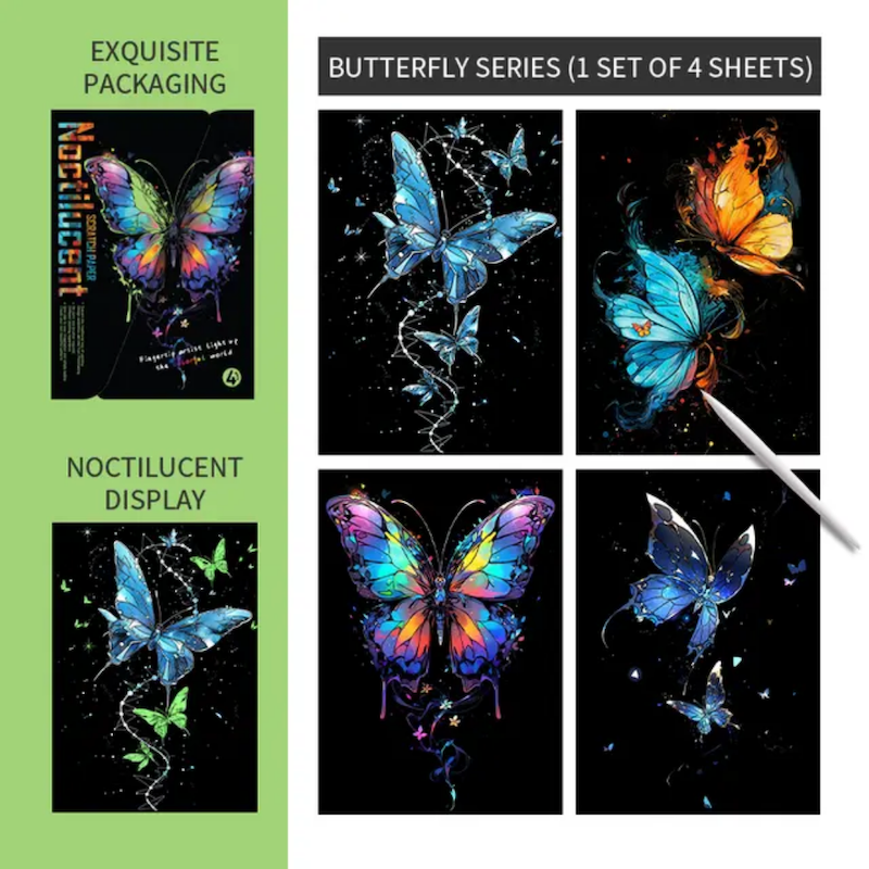 نقاشی خراشیدنی (اسکرچ برد) شبتاب پروانه A4 بسته 4 برگی