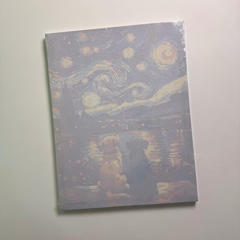 بوم رنگ آمیزی با اعداد سایز ۳۵ در ۴۵ طرح سگ ها و شب پرستاره