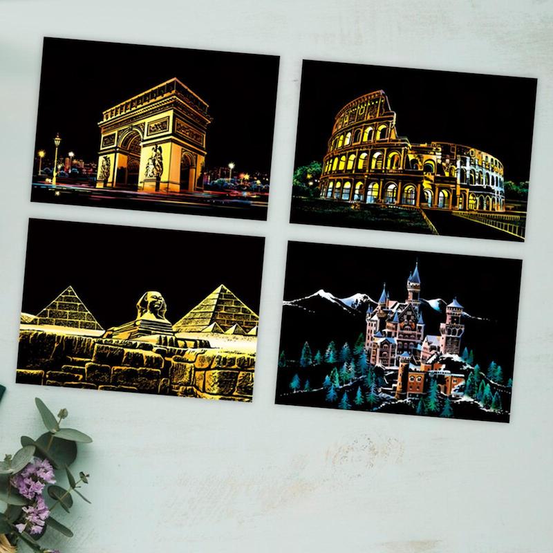 نقاشی خراشیدنی (اسکرچ برد) بناهای تاریخی A5 بسته 4 برگی