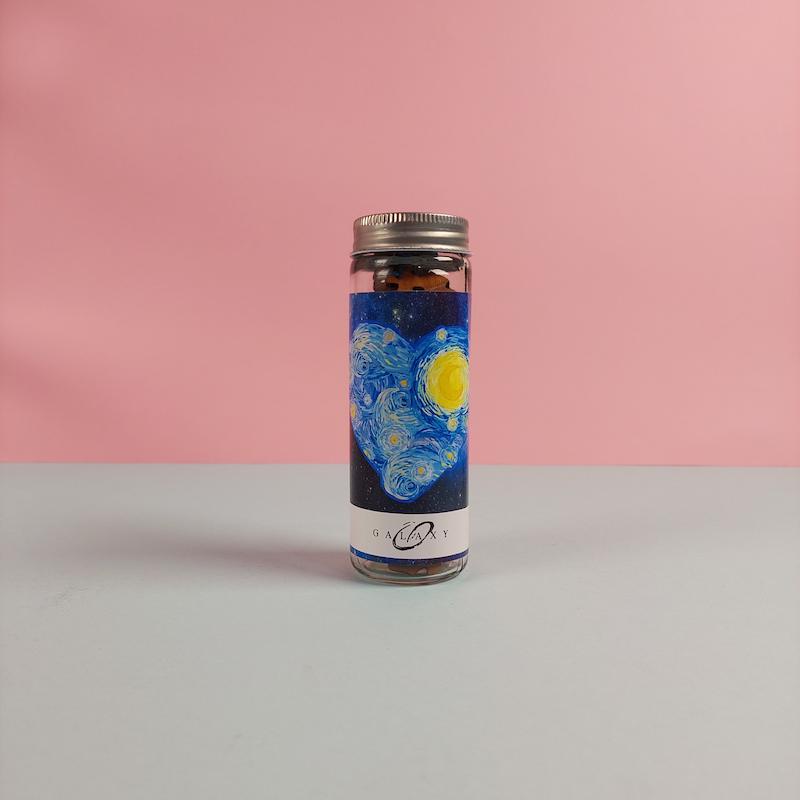 پازل چوبی بطری شیشه ای گلکسی طرح شب پرستاره ونگوگ