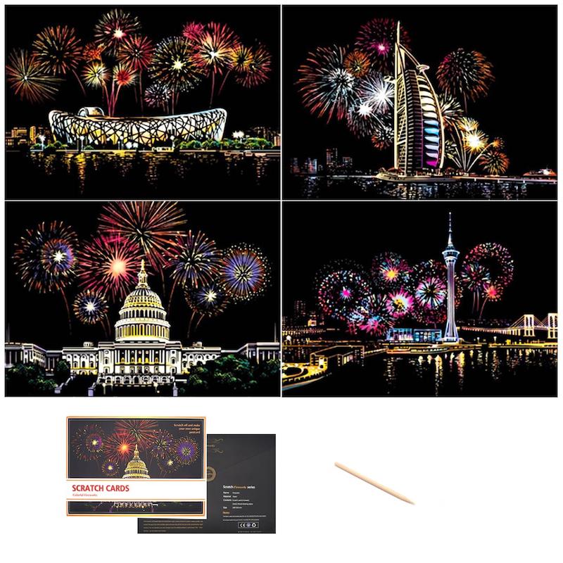 نقاشی خراشیدنی (اسکرچ) آتش بازی A4 بسته 4 برگی