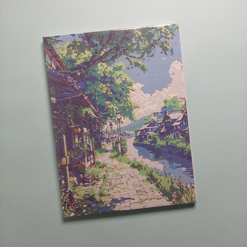 بوم رنگ آمیزی با اعداد سایز ۳۰ در ۴۰ طرح رودخانه و کلبه ها